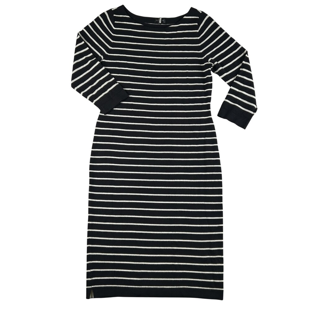 The Limited Dress Womens M Black Stripe Wool Sweater Knit Boat Neck 3/4 Sleeve